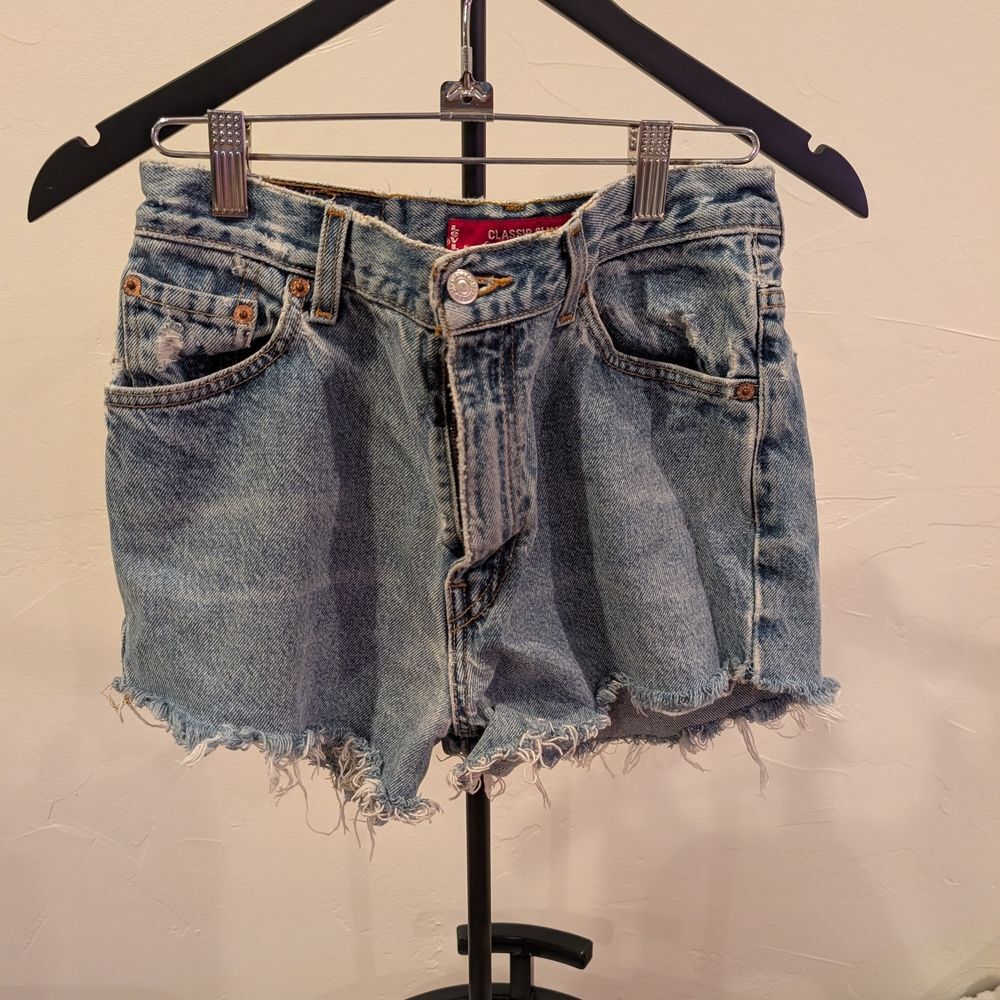 Levi's Light Blue Frayed Jean Shorts